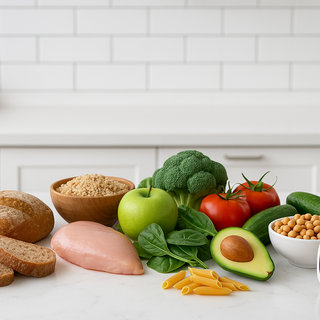 Alimentos saludables ricos en fibra, proteína y grasas buenas que ayudan a mantener estables los niveles de glucosa, como parte de una nutrición inteligente recomendada por Endocrinea